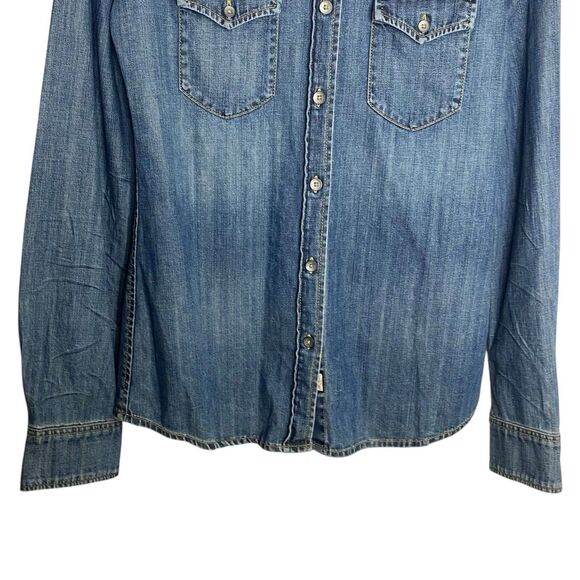 AG Adriano Goldschmied Denim Shirt Women S Blue Chambray Pockets Western Fitted - Picture 5 of 11